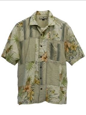 Tommy Bahama Silk Shirt Mens Medium Hawaiian Floral Pineapple Camp Button Up